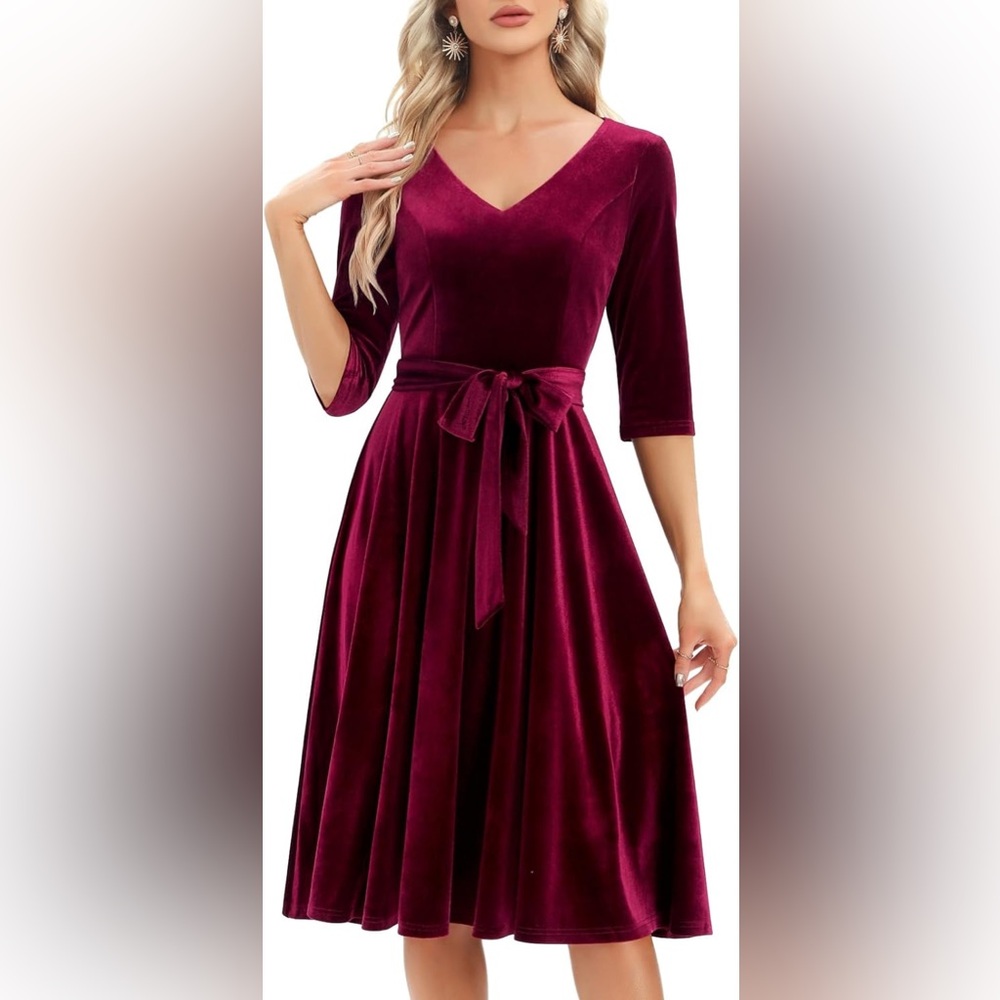 Elegant Burgundy Velvet Dress NWOT Size 3XL